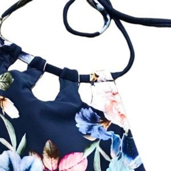 {October Love} 1 Sz XL Left! Navy High Neck FloralBikini - Picture 5 of 8